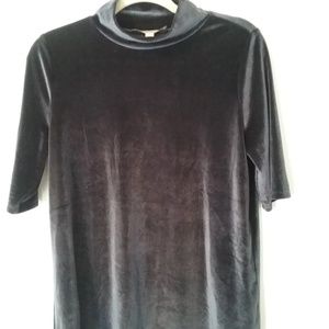 Navy Blue  Velvet Mock Turtleneck Top, NNTNW
